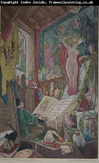 Felicien Rops Illustration du livre d'Octave Uzanne, Son altesse la femme - Hors texte en face de la page 22.